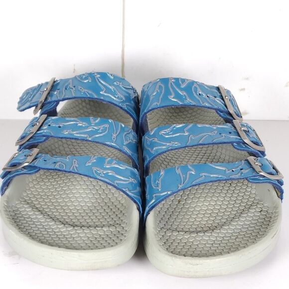 Birkenstock Birki's Women's US6 EU37 Blue Dolphins 3 Straps Wedge Slides Sandals - Picture 5 of 16